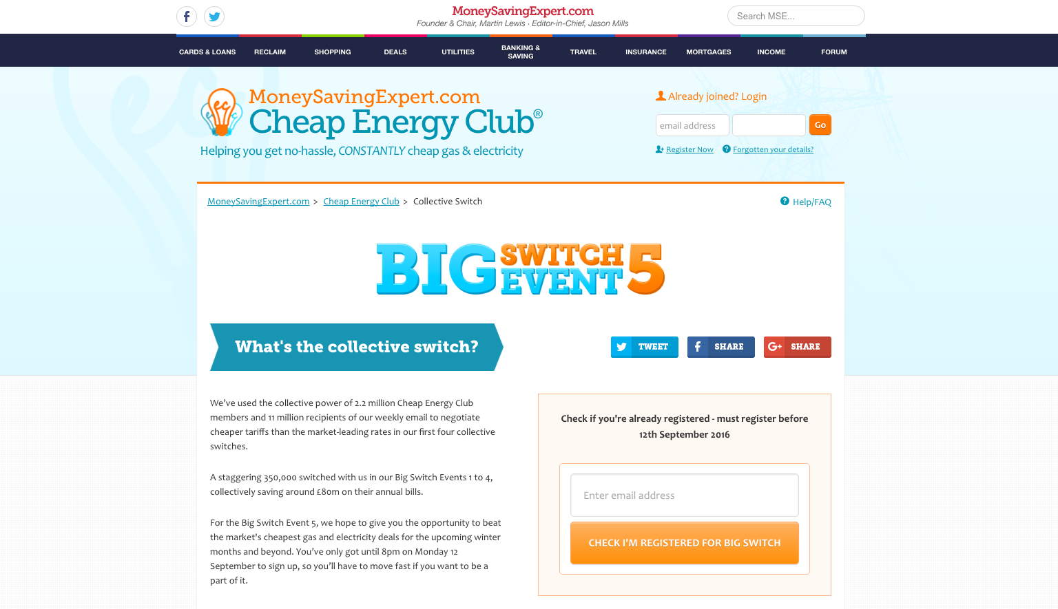 Moneysavingexpert Energy Collective Register By 20 00 On 12th Sep