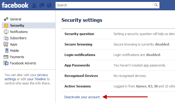 How to deactivate a Facebook Account? 